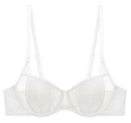 French style white sheer mesh lace bra with striped details and thin straps - 70A / White Top