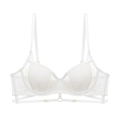Franse stijl witte kanten beugelbeha met ademende mesh vleugels en gouden details - 70A / Wit