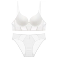 French style white seamless push-up lingerie set with sheer mesh and boning support - 70A / Set / White