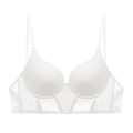 White French seamless U-shape bra with sheer mesh band and adjustable straps for women - 70A Thick Cup / White