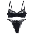 Détails de lingerie en dentelle de cils noire transparente avec bords festonnés et bretelles - S / Noir