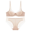 Elegant nude lace lingerie set with floral embroidery and underwire support on white background - 70A / Top And Bottom / Pink