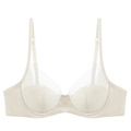 Eleganter weißer französischer Spitzen-BH mit Mesh-Patchwork und weichem Bügel für Damen - 70A / Nur BH / Aprikose