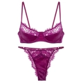 Ensemble de lingerie en dentelle et satin violet foncé avec soutien-gorge à armatures - S / Rose Rouge
