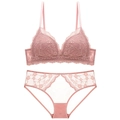 Set lingerie in pizzo francese con reggiseno a triangolo senza ferretto e slip rosa - 70A / Rosa