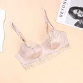 French champagne satin bralette with delicate lace trim and adjustable thin straps - S / Champagne