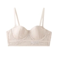 Soutien-gorge long en dentelle beige élégante avec broderie florale et armatures - Haut Nude