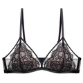 Sexy black lace triangle bra with eyelash trim and minimalist non-wired design - S / Black