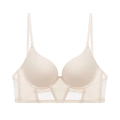 Seamless French-style beige plunge bra with mesh underband and adjustable straps - 70A / Tops / Nude