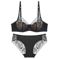 Elegant black floral lace lingerie set with 3/4 cup bra and matching briefs for women - 70A / Top And Bottom / Black