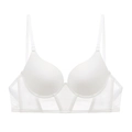 White seamless longline bra with semi-transparent mesh and adjustable straps - 70A Thick Cup / Tops / White