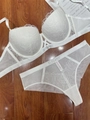 Detailed white lace lingerie set with rose embroidery and Elegant letter branding - 75B / Top And Bottom / White