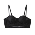 Elegante sujetador de encaje negro con bordado de hojas y aros de estilo francés - 70B / Negro