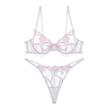 Ensemble de lingerie en dentelle blanche ultra-fine avec broderie de roses - S / Ensemble de Bijoux Rose