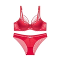 Set di lingerie sexy in pizzo rosso con reggiseno con ferretto e slip in rete coordinati - 75B / Rosso