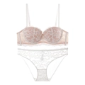 Französisches Spitzen-Dessous-Set mit Blumenstickerei und Push-up-Effekt ohne Träger - 70A / Set mit weißen Zirkonia