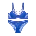 Set lingerie in pizzo blu reale con rete trasparente e dettagli stringati estivi - 75B / Blu