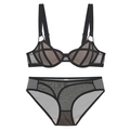 Set di lingerie in rete francese con spalline larghe e reggiseno con ferretto nero - 70A / Nero