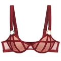 Elegant wine red mesh underwire bra with satin straps and gold geometric hardware - 70A / Bra / Burgundy