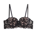 Sexy französisches Set aus schwarzem Spitzen-BH, trägerlos mit Halbschale - 70A / Schwarzes Oberteil