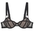 French style sexy black mesh sheer bra with wide straps and geometric webbing detail - 70A / Bra / Black
