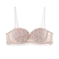 Französischer Push-Up-BH aus Spitze in Blassrosa und Weiß mit floralem Muster - 70A / Weißes Oberteil