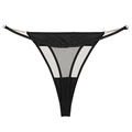 Sexy black thong for women featuring sheer mesh panels and metal hook detail - S / Black