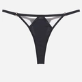 Sexy black G-string with sheer mesh panels and golden metal ring waist detail - S / Black Thong