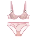 Set lingerie francese rosa con coppe a conchiglia e spalline larghe con anelli dorati - 70A / Rosa