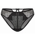 Culotte sexy en dentelle noire avec broderie en tulle cœur et petit nœud décoratif - S / Noir