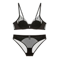 Französisches Deep-V Dessous-Set aus schwarzem Mesh mit transparenten Einsätzen - 70A / Schwarz