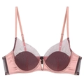 Französischer Mesh-BH mit tiefem V-Ausschnitt, Kontrastpanels und Trägern auf Weiß - 70A / Lila Rosa