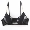 Black mesh sheer bra with supportive underwire and elegant gold metal chain accents - S / Black