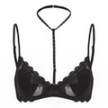 Französischer schwarzer Spitzen-BH mit Neckholder-Riemen und Herz-Netz-Stickerei - 70B / Nur BH (Schwarz)