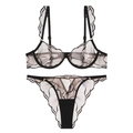 Dessous-Set aus schwarzer Spitze im französischen Stil mit Stickerei und Volants - S / Schwarz