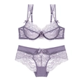 Lace lingerie set with underwire bra and matching panties in lavender violet color - 70A / Purple