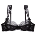 Sujetador elegante de encaje negro transparente con aros y detalles de lazos de seda - 70A / Negro