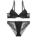 Conjunto de sujetador push-up y braga de encaje negro con escote en V profundo - 70A / Negro