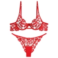 Completo intimo con ricami labbra rosse, reggiseno con ferretto e perizoma sexy - S / Reggiseno E Culotte B / Rosso