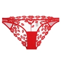 Culotte sexy en dentelle rouge avec broderie lèvres et maille transparente sur blanc - S / Culotte Rouge A