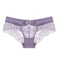 Elegant purple lace low-rise panties with satin texture and a delicate bow decoration - 2XL / Purple