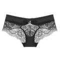 Women's black lace low waist panties with floral patterns and a small bow detail - 2XL / Black