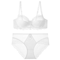 Completo intimo in pizzo bianco con reggiseno floreale e slip in mesh trasparente - 70B / Set con Zirconia Bianca