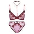 Elegantes weinrotes Dessous-Set mit Herzstickerei, Spitze und modischem Neckholder-Choker - 70B / Oberteil Und Hose (Weinrot)