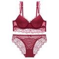 Set lingerie in pizzo rosso scuro con reggiseno push-up e slip trasparente coordinato - 70A / Borgogna