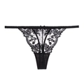 String sexy en dentelle noire pour femme avec broderie florale et petit nœud décoratif - S / Noir