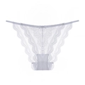 Tanga en dentelle blanche pour femme avec motifs floraux fins et petit nœud satiné - S / Blanc