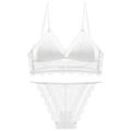Completo bralette e perizoma in pizzo bianco con coppe a triangolo e spalline - S / Set con Zirconia Bianca