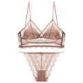 Completo intimo in pizzo francese rosa antico con reggiseno a triangolo senza ferretto - S / Set Rosa Cipria