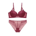 Deep red lace lingerie set featuring embroidered underwire bra and sheer mesh panties - 70B / Burgundy